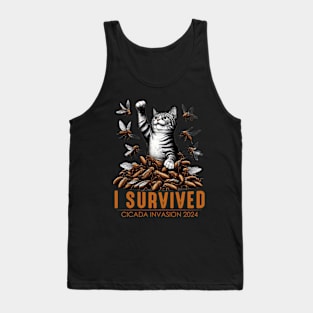 Funny Cat Survived Cicadas Insect Invasion 2024 Tank Top